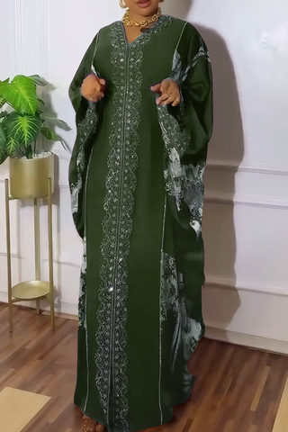 Tibetan Blue Casual Hot Drill V Neck Long Dresses