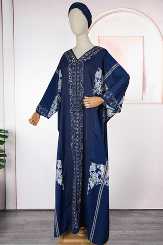 Tibetan Blue Casual Hot Drill V Neck Long Dresses