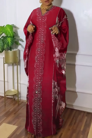 Tibetan Blue Casual Hot Drill V Neck Long Dresses