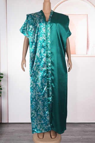 Green Casual Print Beading V Neck Long Dresses