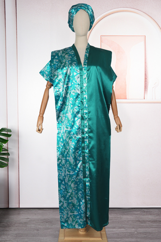 Green Casual Print Beading V Neck Long Dresses