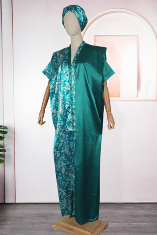 Green Casual Print Beading V Neck Long Dresses