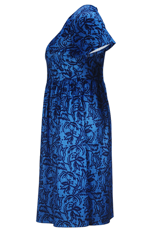Blue Casual Print Patchwork V Neck Long Plus Size Dresses