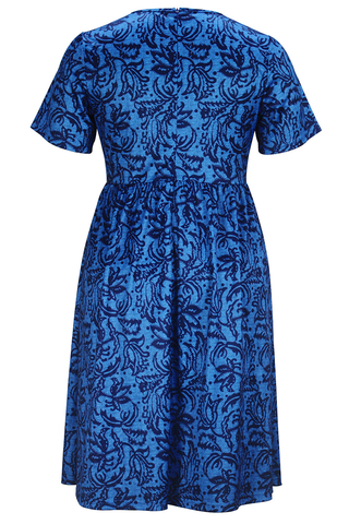 Blue Casual Print Patchwork V Neck Long Plus Size Dresses