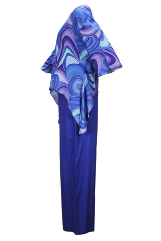 Blue Casual Print Patchwork O Neck Three Quarter Two Pieces