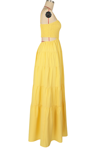 Black Casual Solid Color Hollow Out Spaghetti Strap Long Dresses