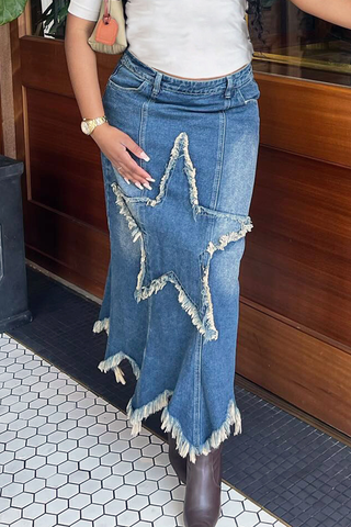 Blue Casual Solid Color Patchwork Straight Mid Waist Patchwork Bottoms