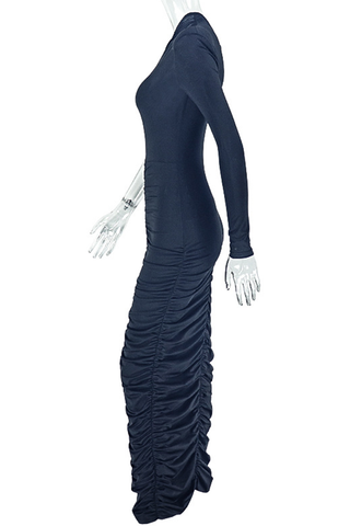 Black Casual Solid Color Patchwork Oblique Collar Long Dresses