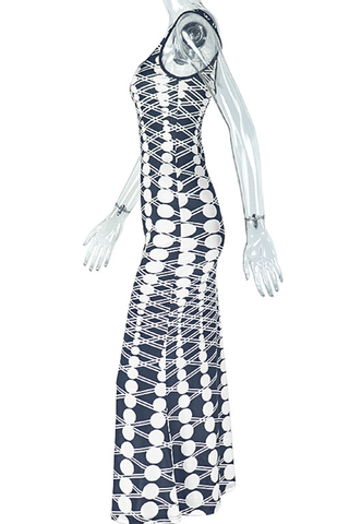 Black White Sexy Print Backless Spaghetti Strap Long Dresses