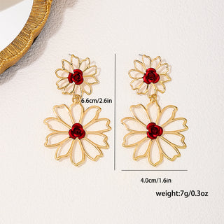 Red Casual Daily Flowers Hollow Out Earrings