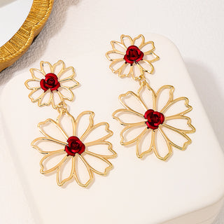 Red Casual Daily Flowers Hollow Out Earrings