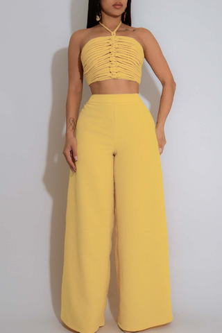 Black Casual Solid Color Draw String Backless Halter Sleeveless Two Pieces