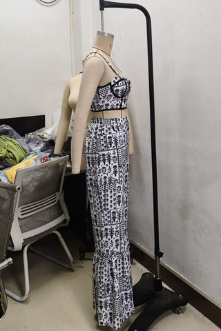 Black Sexy Print Backless Spaghetti Strap Sleeveless Two Pieces