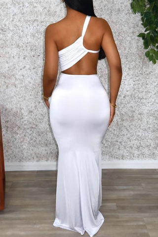 White Elegant Solid Color Hollow Out Strapless Long Dresses