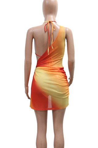 Orange Sexy Gradient Backless Strap Design Spaghetti Strap Sleeveless Two Pieces
