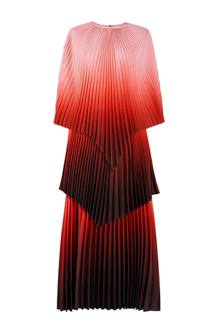 Green Elegant Gradient Irregular Pleated O Neck Three Quarter Two Pieces