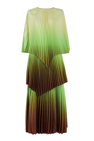 Green Elegant Gradient Irregular Pleated O Neck Three Quarter Two Pieces