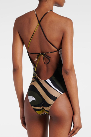 Green Sexy Print Patchwork Spaghetti Strap Skinny Bodysuits