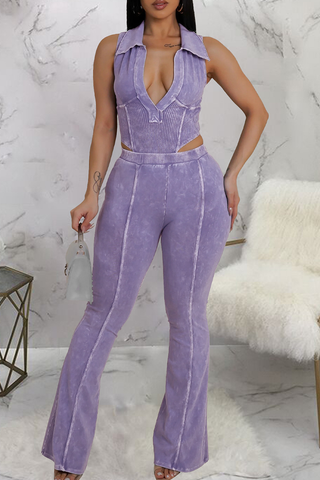 Black Casual Solid Color Patchwork Turndown Collar Sleeveless Two Pieces