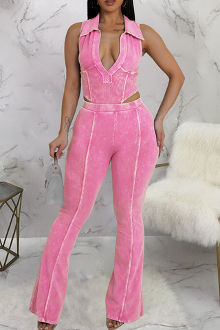 Black Casual Solid Color Patchwork Turndown Collar Sleeveless Two Pieces