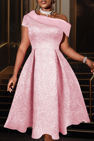 Pink Prom Solid Color Patchwork Oblique Collar Evening Dresses