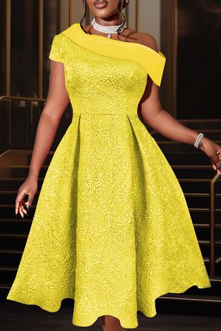 Pink Prom Solid Color Patchwork Oblique Collar Evening Dresses