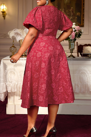 Red Elegant Jacquard Asymmetrical Collar Long Dresses