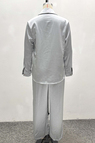 Grey Casual Solid Color Buckle Turndown Collar Long Sleeve Two Pieces