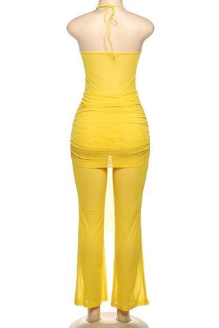 Black Sexy Solid Color Hollow Out Backless Halter Regular Jumpsuits