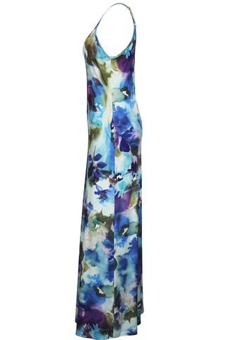 Blue Casual Print Pocket Spaghetti Strap Long Dresses