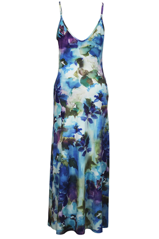 Blue Casual Print Pocket Spaghetti Strap Long Dresses