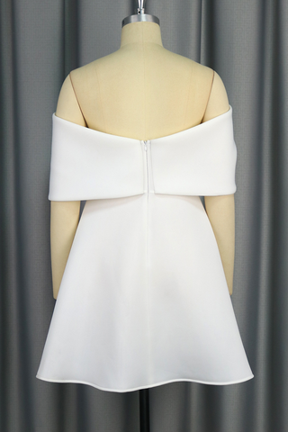 White Casual Solid Color Backless Zipper Off Shoulder A Line Dresses
