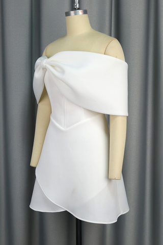 White Casual Solid Color Backless Zipper Off Shoulder A Line Dresses