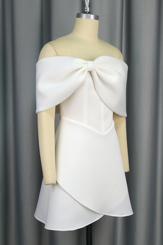 White Casual Solid Color Backless Zipper Off Shoulder A Line Dresses