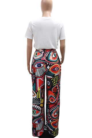 Multi-color Casual Print O Neck Short Sleeve Two Pieces