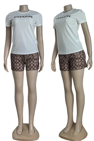 Black Casual Print O Neck Short Sleeve Two Pieces