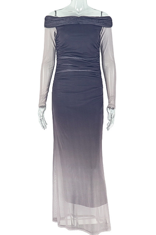 Coffee Casual Gradient Color Off Shoulder Long Dresses