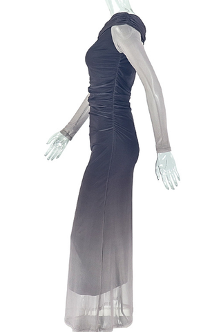 Coffee Casual Gradient Color Off Shoulder Long Dresses