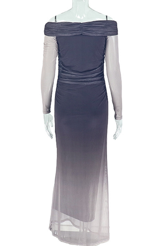 Coffee Casual Gradient Color Off Shoulder Long Dresses