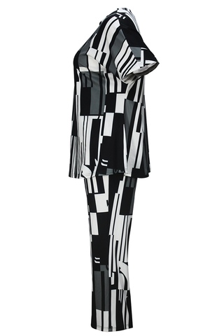 Black Casual Print O Neck Plus Size Two Pieces