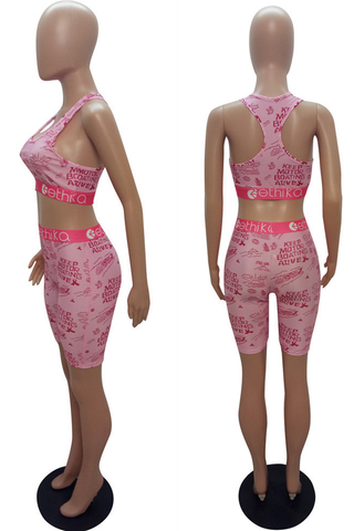 Black Sexy Print U Neck Sleeveless Two Pieces