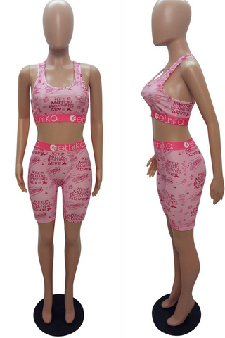 Black Sexy Print U Neck Sleeveless Two Pieces