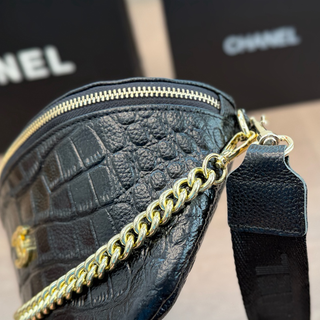 Black Casual Daily Letters Chains Zipper Bags