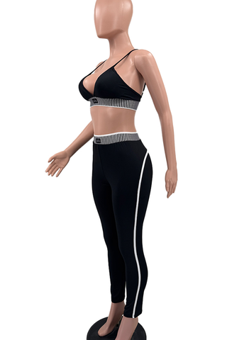 Black Casual Sportswear Letters Spaghetti Strap Sleeveless Two Pieces