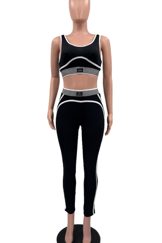 Black Casual Sportswear Letters Patchwork Spaghetti Strap Sleeveless Two Pieces