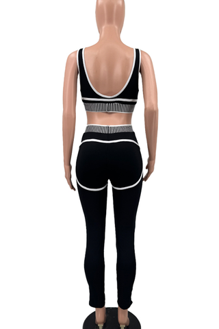 Black Casual Sportswear Letters Patchwork Spaghetti Strap Sleeveless Two Pieces