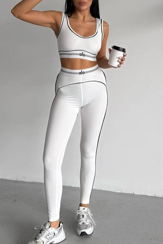 Pink Casual Sportswear Letters U Neck Sleeveless Two Pieces