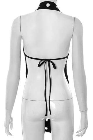 Black Sexy Solid Color Hollow Out Halter T-Shirts