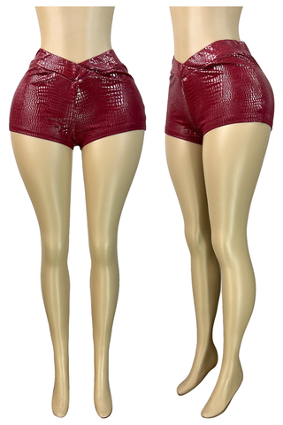 Black Shiny Textured Skinny Shorts Stylish Edgy Street Piece