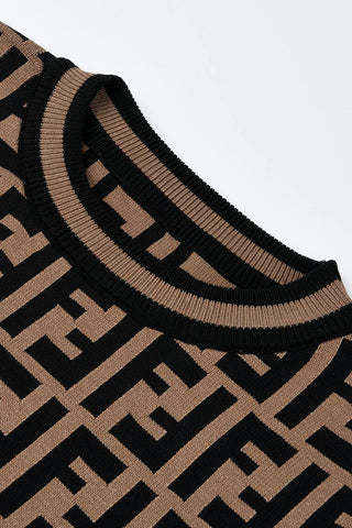 Coffee Fashion Street Letter Patchwork O Neck Tops